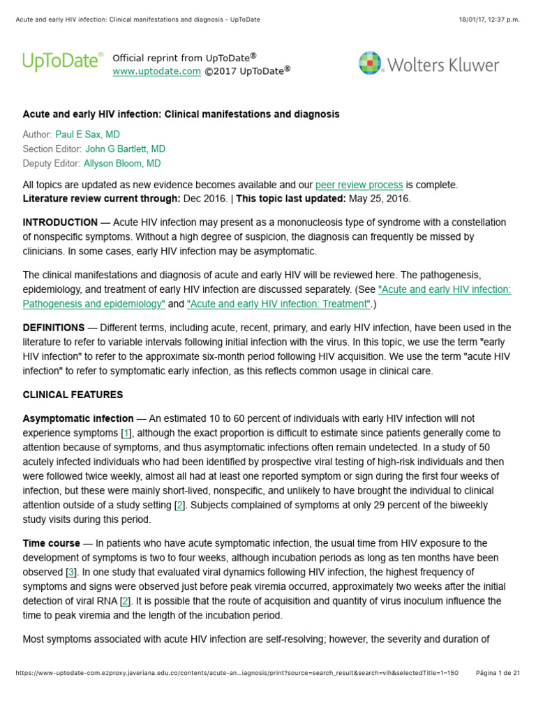 Acute HIV Infection: Symptoms & Diagnosis | PDF | Infection | Hiv