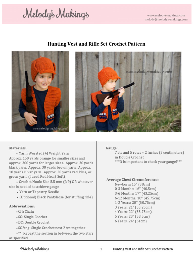 Crochet Hunting Vest and Rifle Pattern | PDF | Crochet | Yarn
