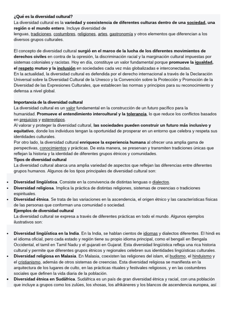 Importancia y Tipos de Diversidad Cultural | PDF | Racismo ...