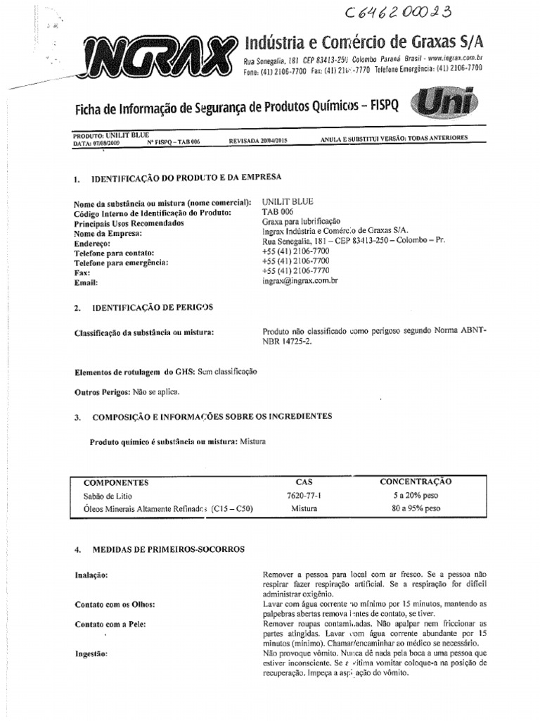 Graxa para Lubrificação UNILIT BLUE | PDF