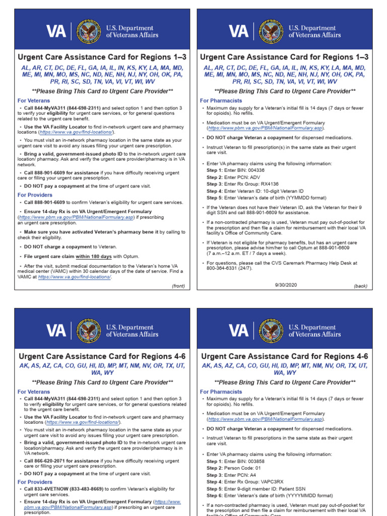 VA Urgent Care Assistance Card Guide | PDF | Medical Prescription ...