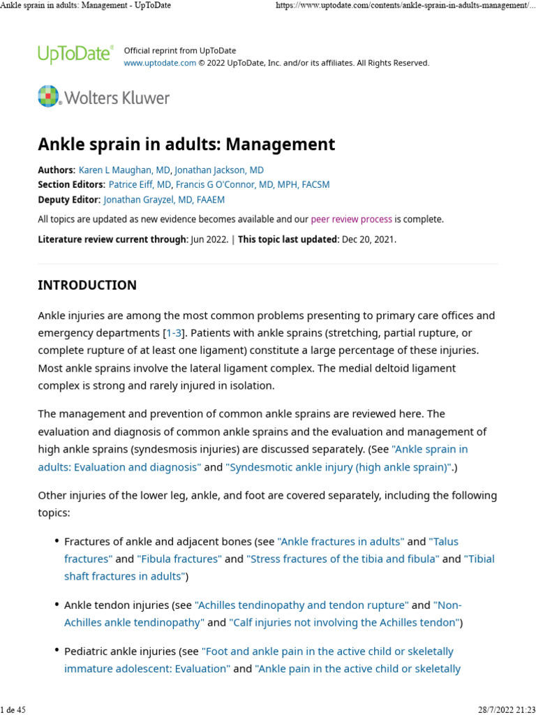 Ankle Sprain Management in Adults | PDF | Physical Therapy | Ankle