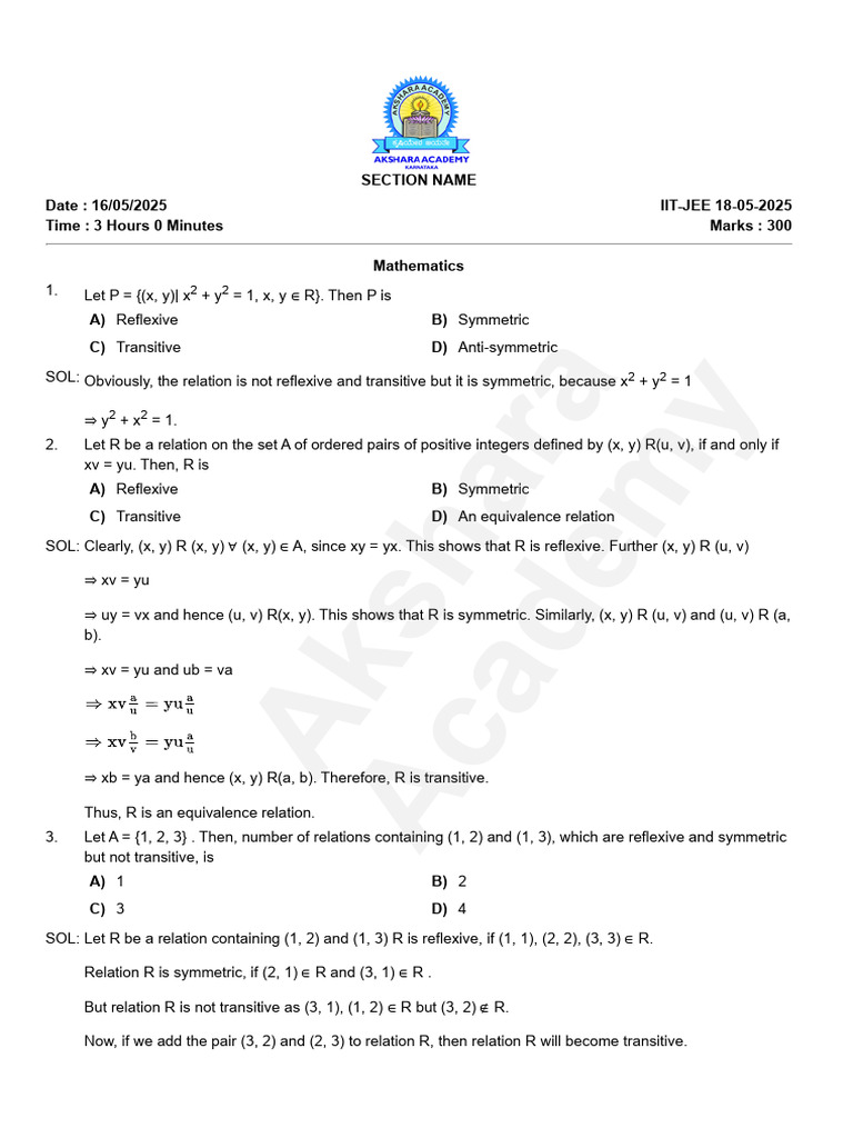 IIT-JEE 2025 Mathematics Exam Questions | PDF | Dielectric | Capacitor