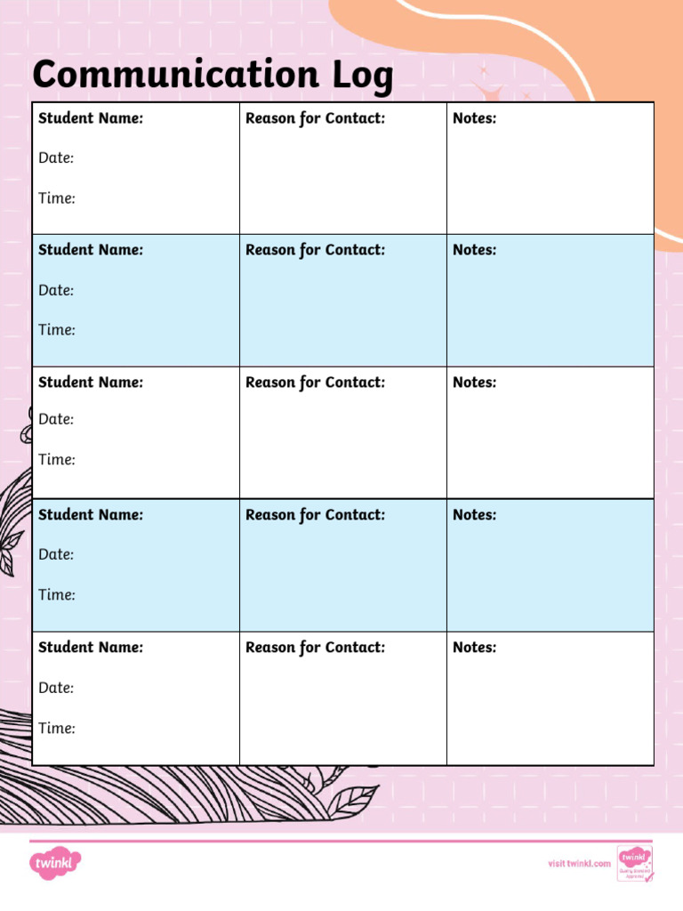Printable Communication Log Template | PDF