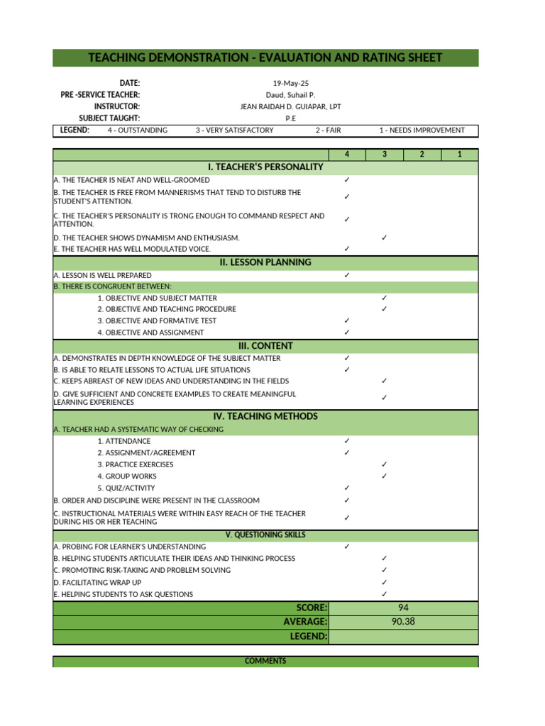 Demo Teaching Evaluation Sheet | PDF | Teachers | Teaching Method
