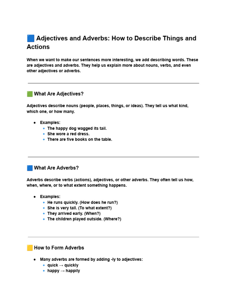Describing Things and Actions | PDF
