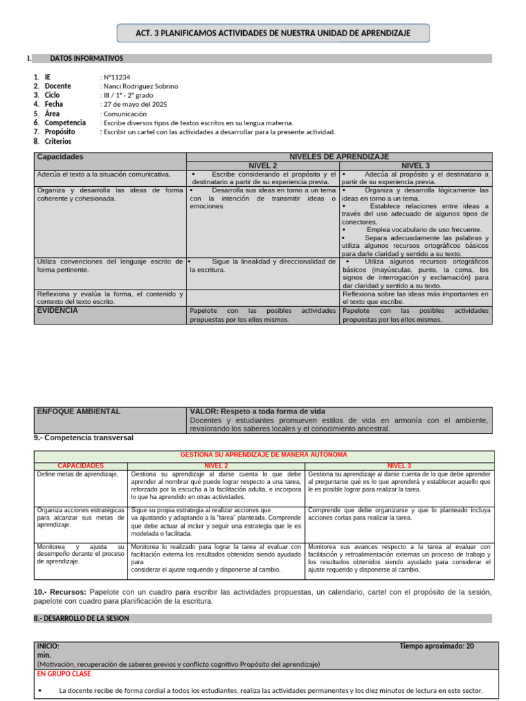 Planificación de Actividades de Aprendizaje | PDF | Aprendizaje | Enseñando