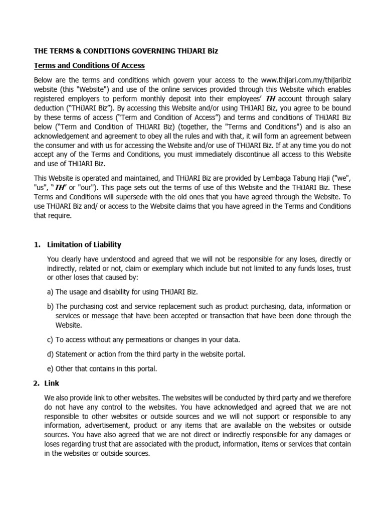 THiJARI Biz - Terms Conditions | PDF | Employment | Private Law