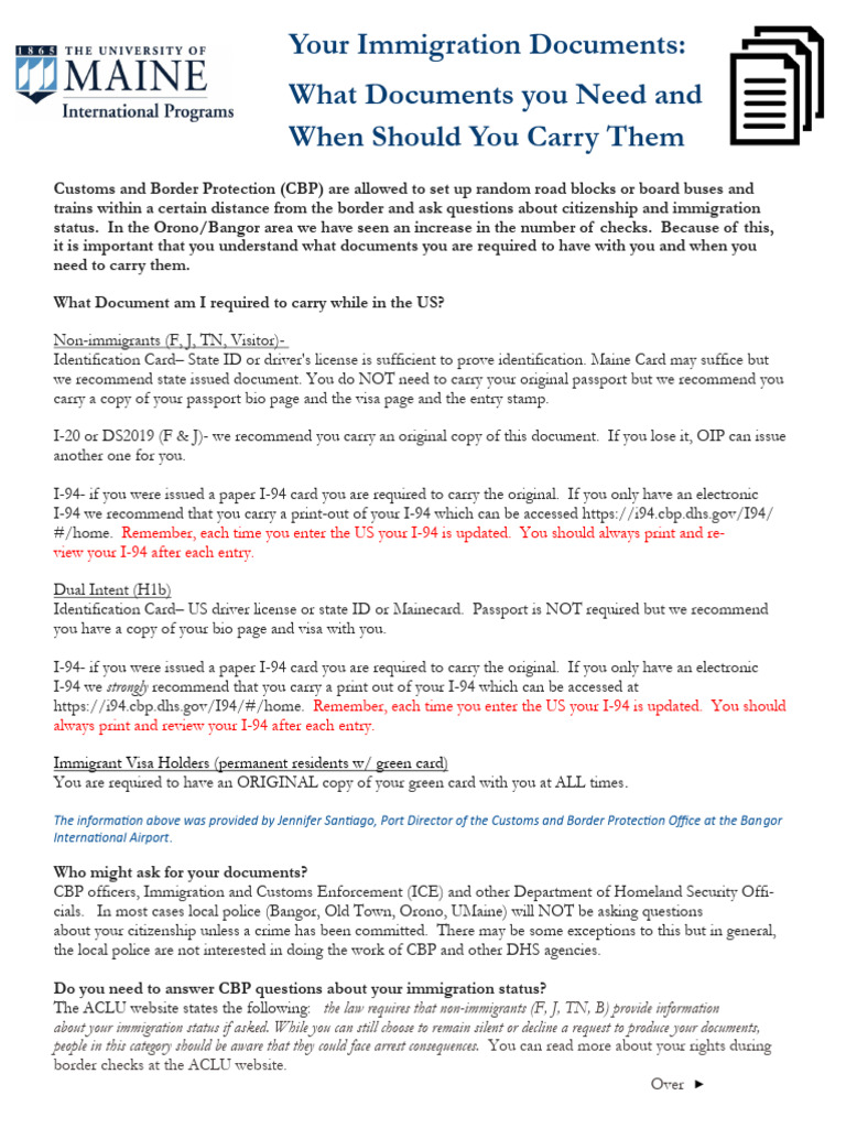 Essential Immigration Documents to Carry | PDF | U.S. Customs And ...