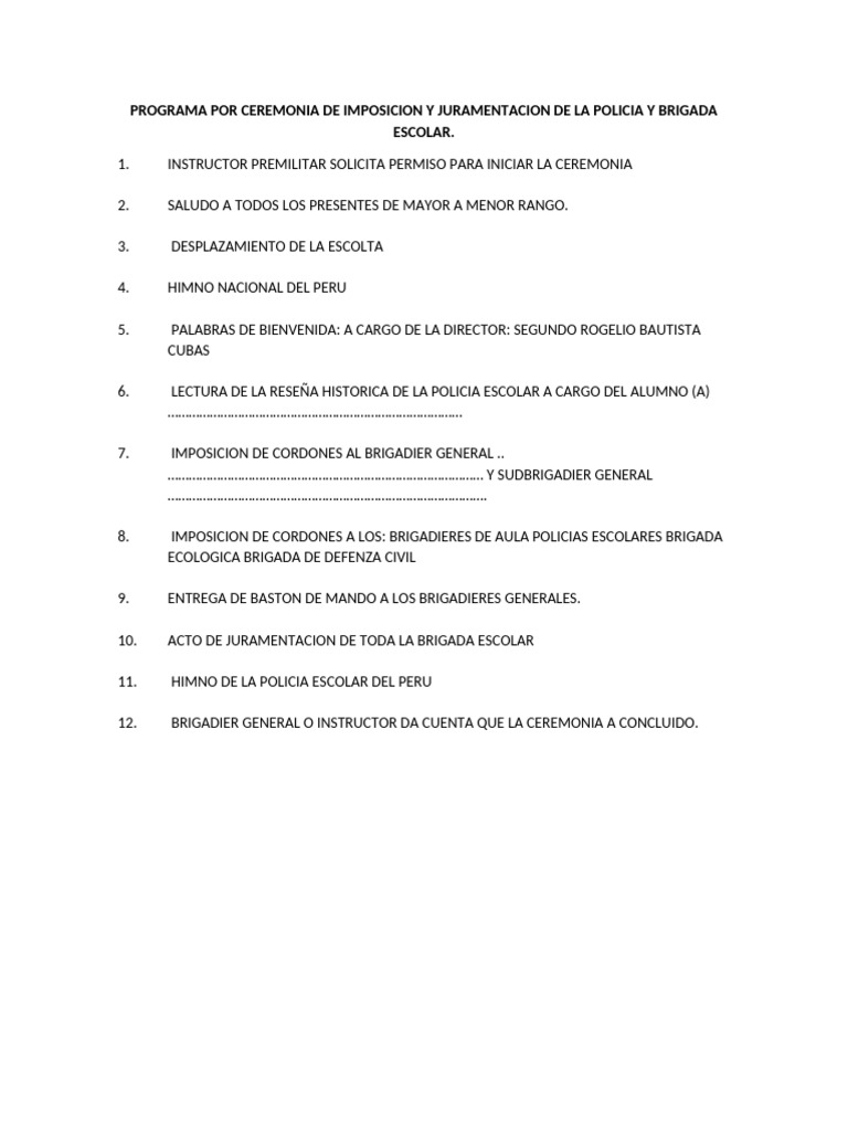 Ceremonia de Juramentación Escolar | PDF