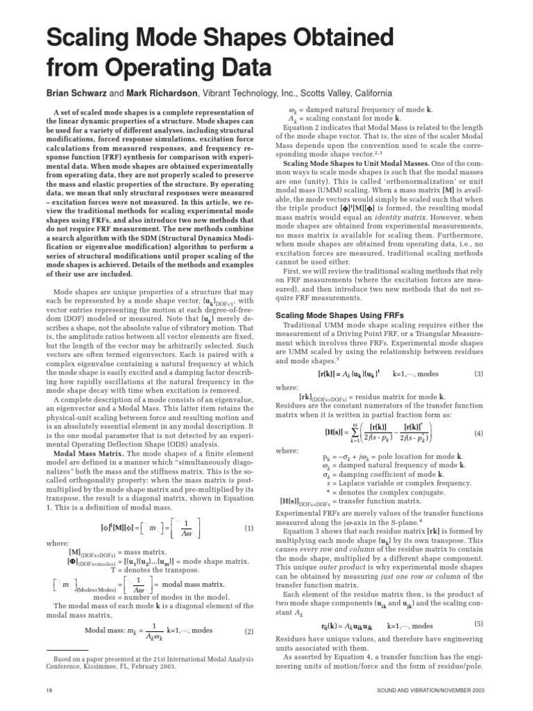 Scaling Mode Shapes Obtained From Operat | PDF | Eigenvalues And ...