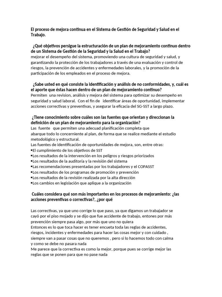 Mejora Continua en Seguridad Laboral | PDF | Seguridad y salud ...