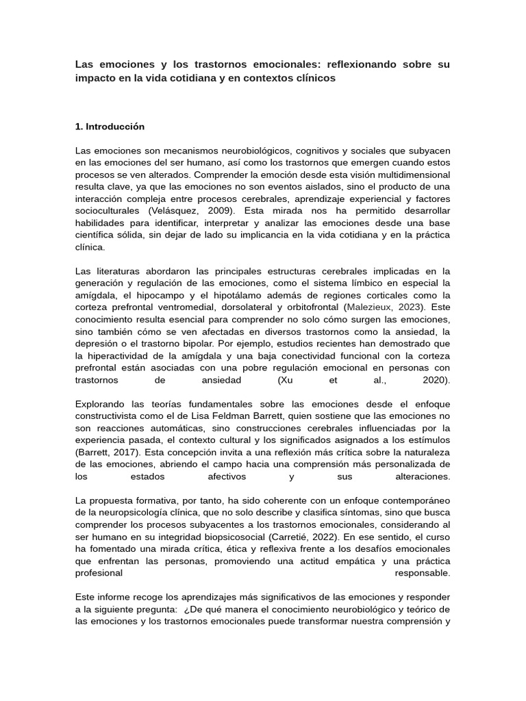 Impacto de las emociones en trastornos emocionales | PDF | Las ...