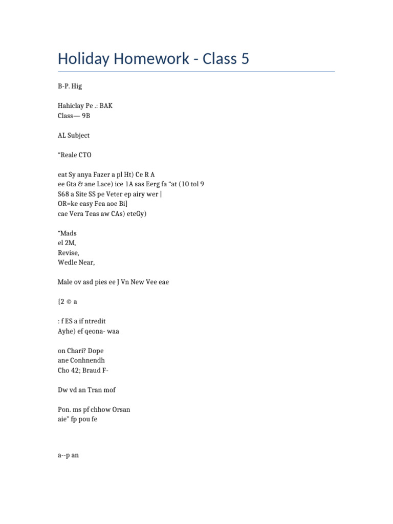 Class 5 Holiday Homework | PDF