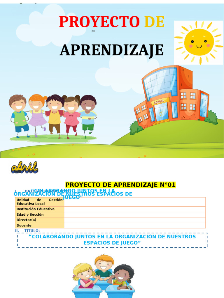 (U) Proyecto de Aprendizaje Abril 1 2024 | PDF | Aprendizaje | Salón de ...