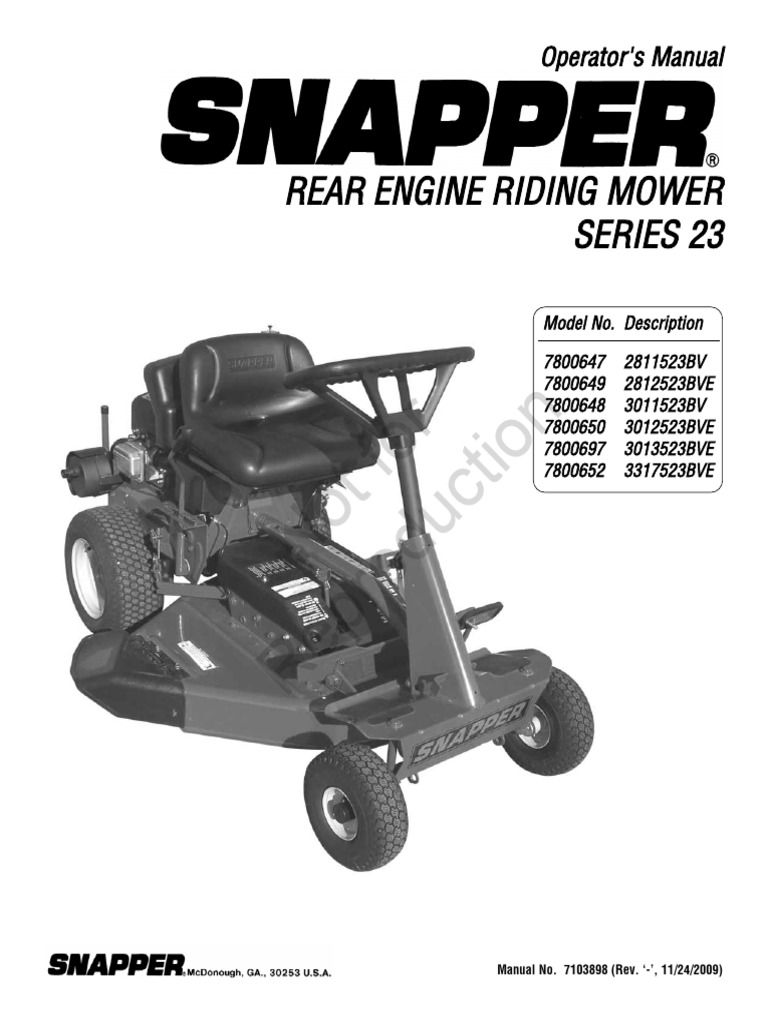 Snapper Rear Engine Mower Manual | PDF | Clutch | Manual Transmission