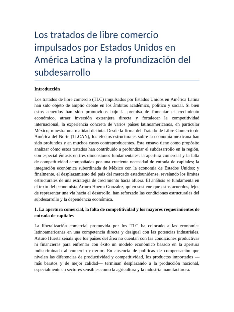 Ensayo TLC | PDF | Tratado de Libre Comercio Norteamericano | México