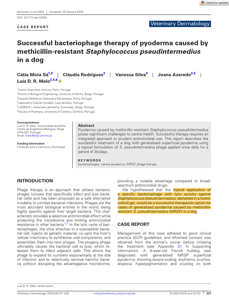 Phage Therapy for Canine Pyoderma | PDF | Bacteriophage | Medicine
