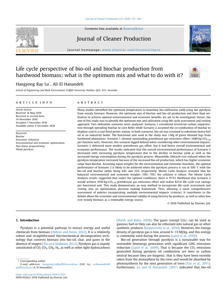 Life cycle perspective of bio-oil and biochar production from hardwood ...