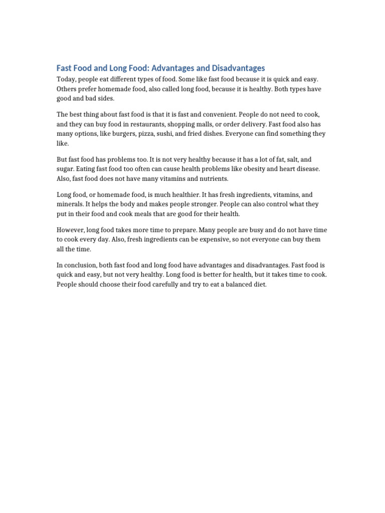 Fast Food and Long Food Essay | PDF