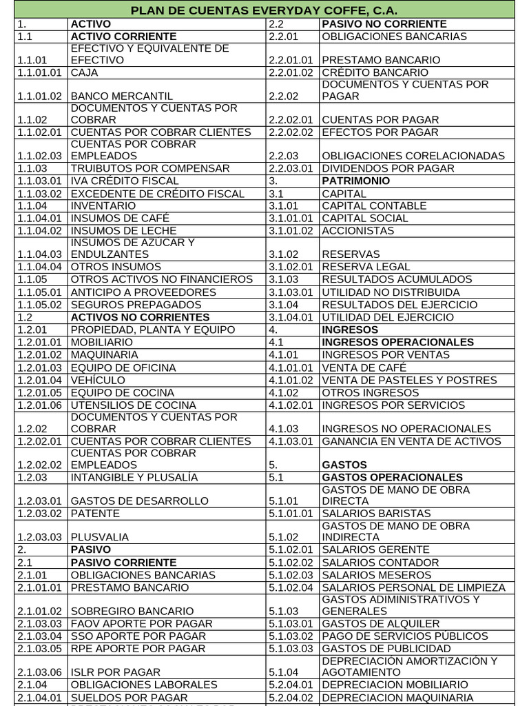 Plan de Cuentas | PDF | Contabilidad | Depreciación