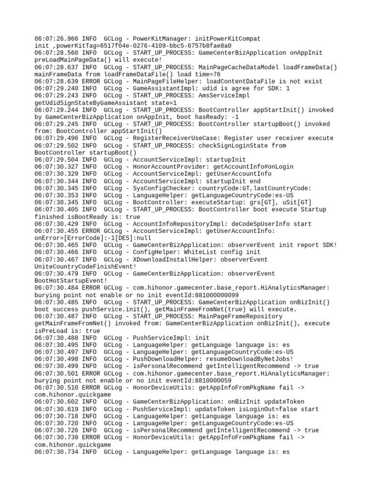 Game Center Initialization Log Analysis | PDF | Computing | Software