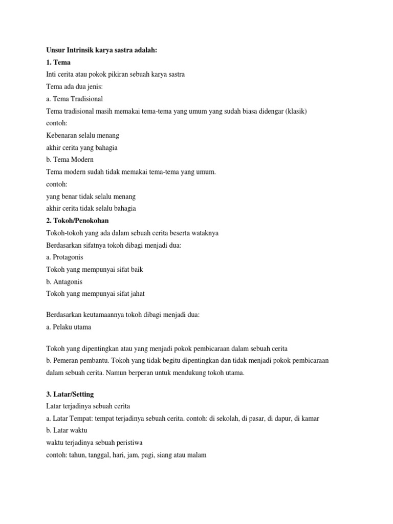 Unsur Intrinsik Dan Ekstrinsik Karya Sastra