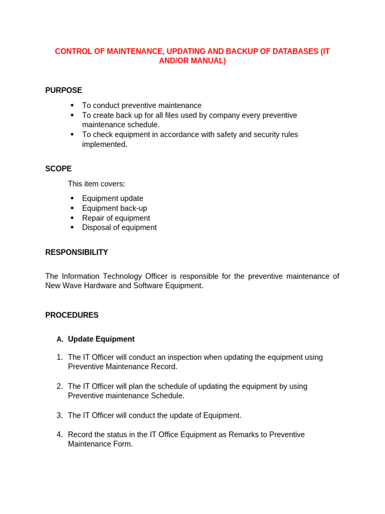 Procedure Control of Maintenance IT | PDF