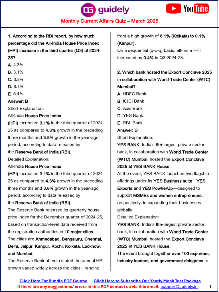 March 2025 Current Affairs Quiz | PDF