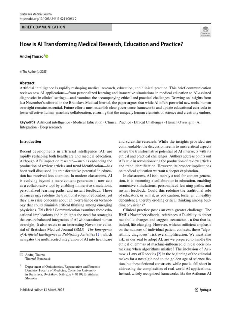 AI's Impact on Medical Research & Education | PDF | Artificial ...