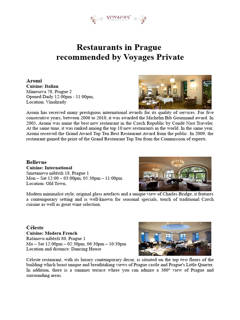 Recommended Restaurants in Prague | PDF | Menu | Prague