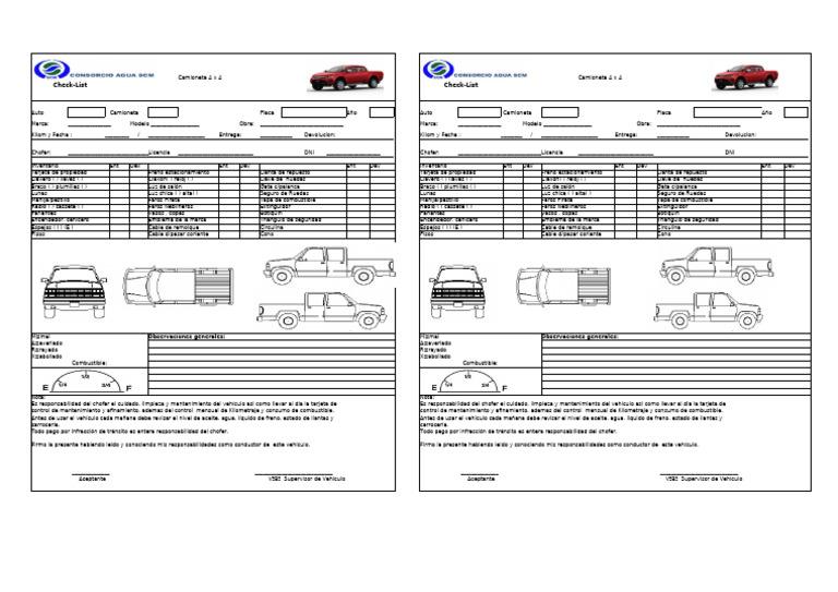 Checklist para Camionetas 4x4 | PDF | Industria automotriz | Carros ...