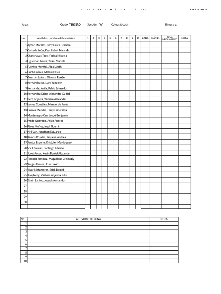Listado Oficial 3ro A | PDF