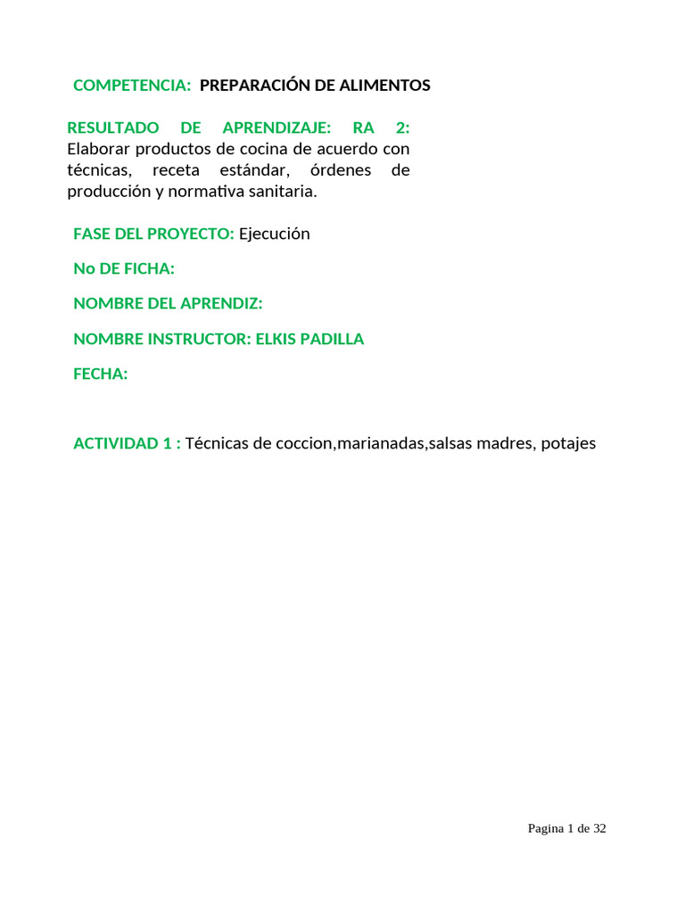 Actividad 1 | PDF | Cocinando | Alimentos