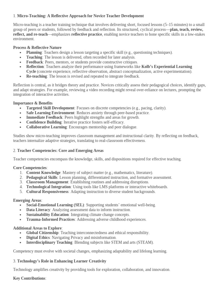 Micro-Teaching for Novice Teacher Growth | PDF | Teacher Education ...