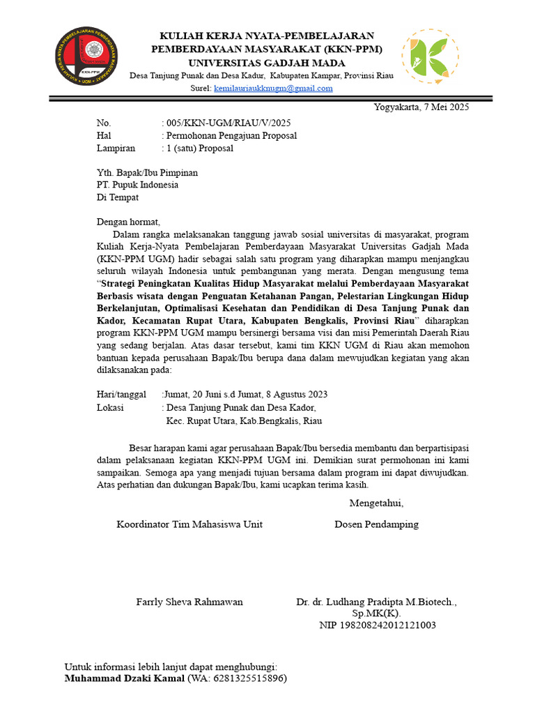 Proposal KKN-PPM UGM di Riau 2023 | PDF
