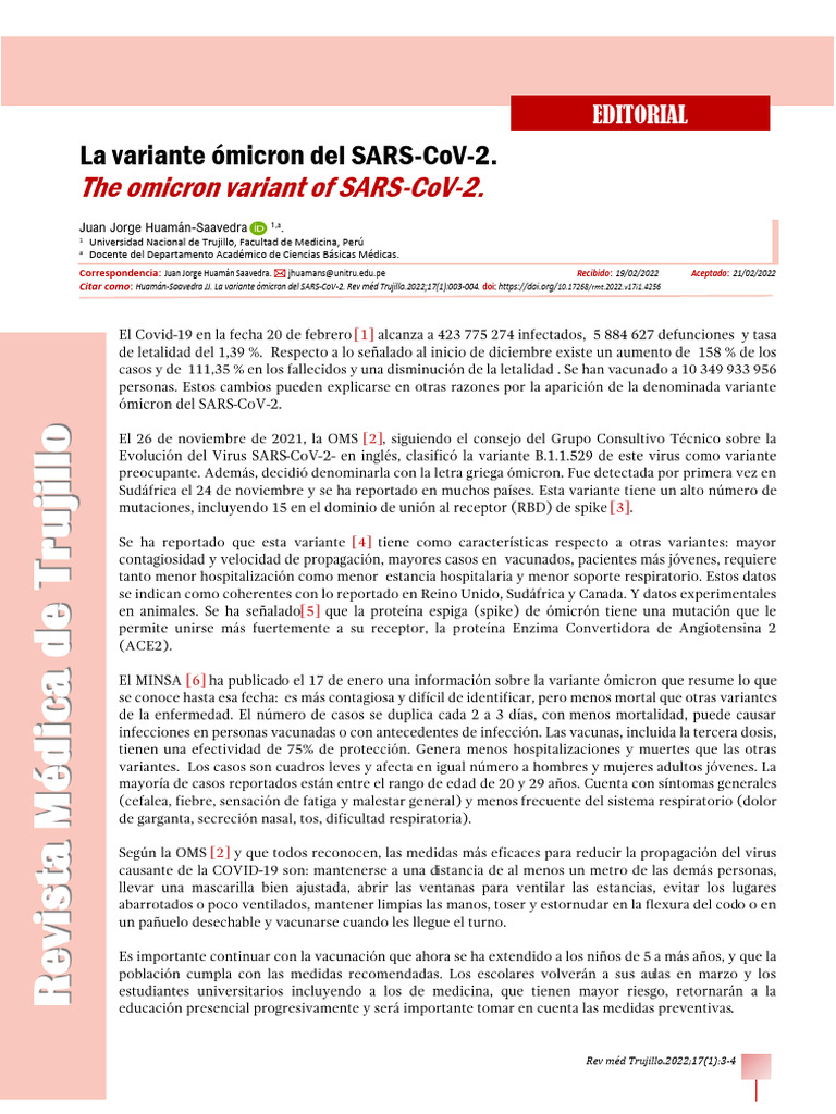 The Omicron Variant of SARS-CoV-2 | PDF | Virología | Virus