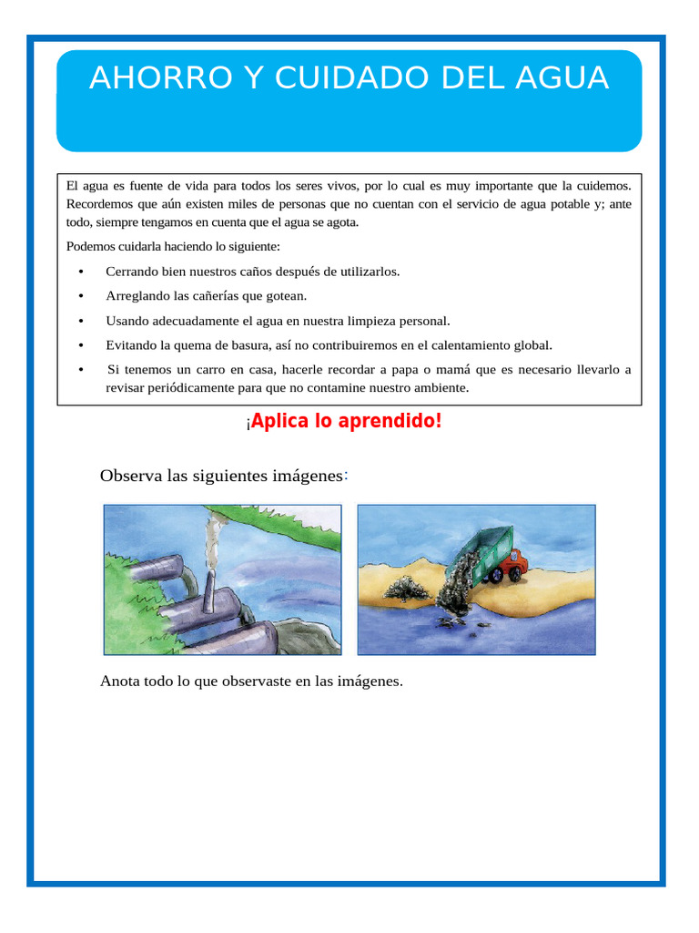 Cuidado y Ahorro del Agua | PDF | Agua | Contaminación