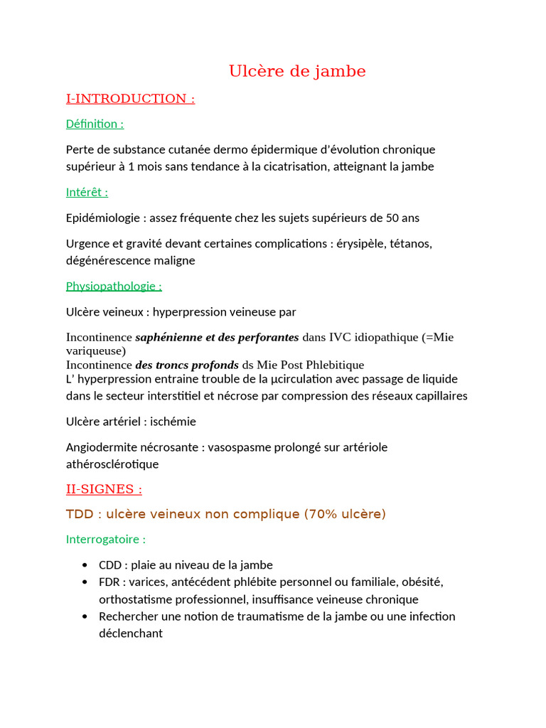 Angiodermite nécrosante et ulcères de jambe | PDF | Spécialités ...