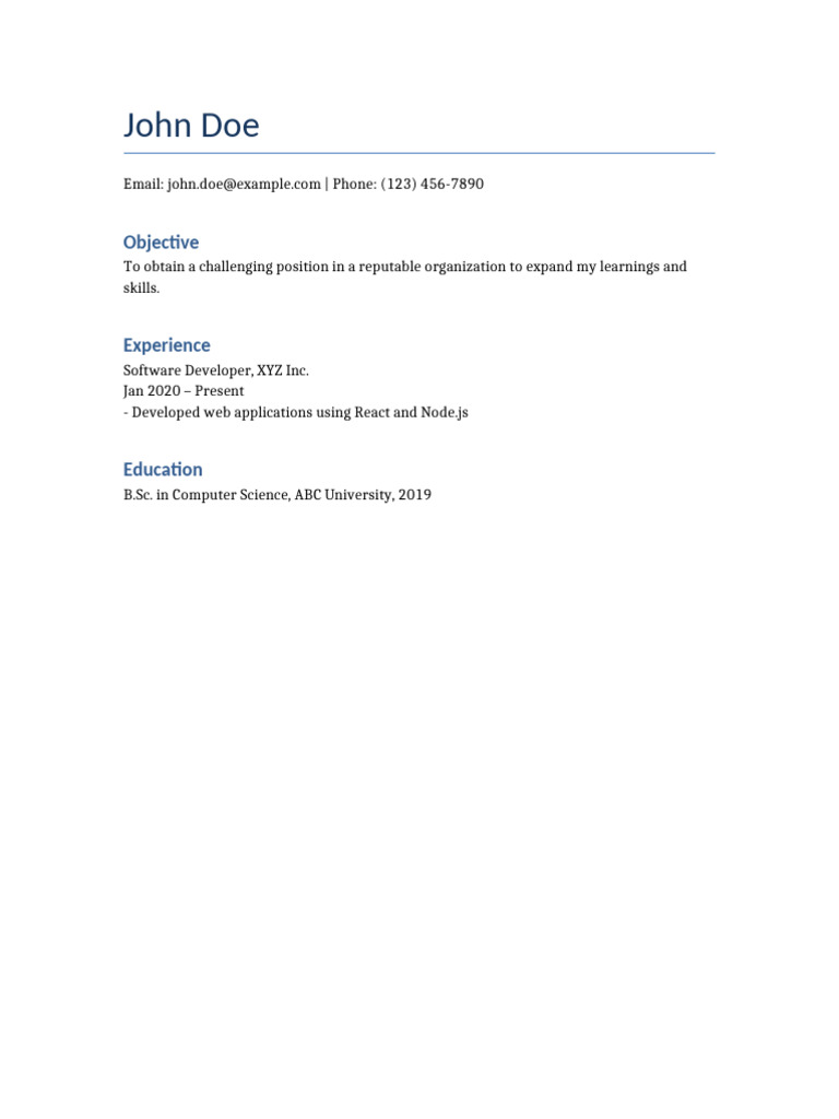 John Doe - Software Developer Resume | PDF