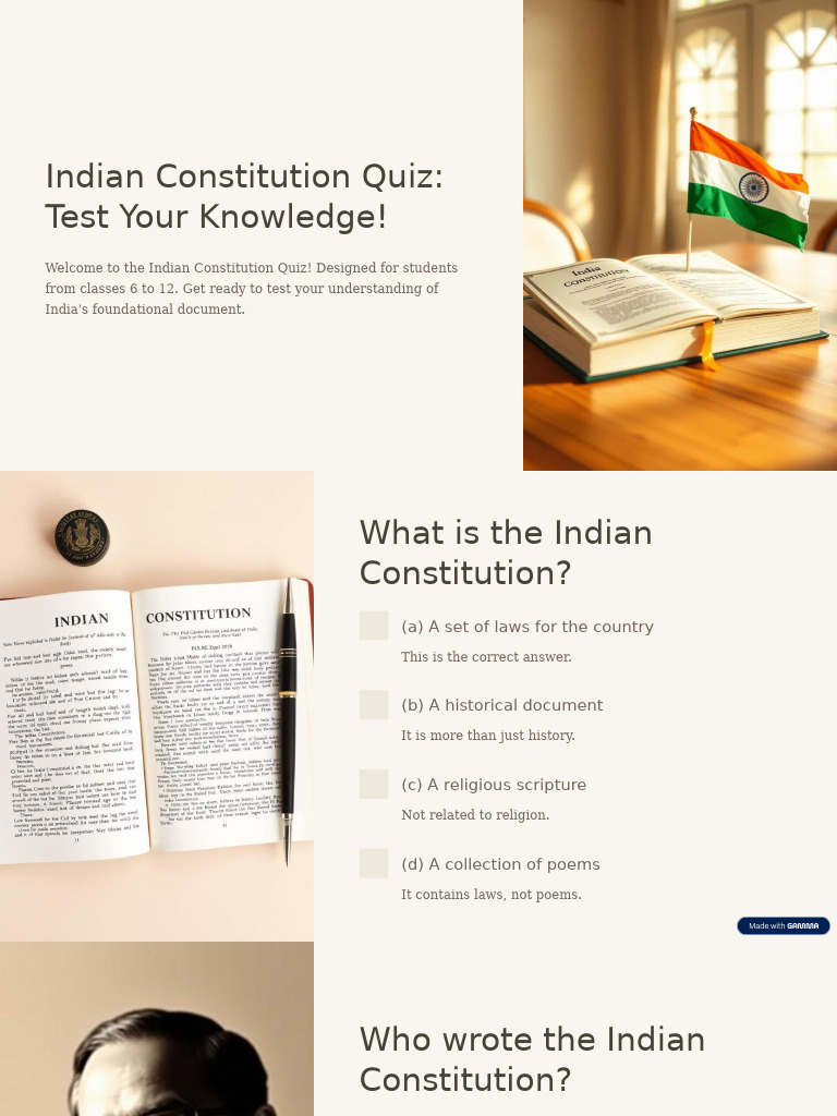 Indian Constitution Quiz Test Your Knowledge | PDF