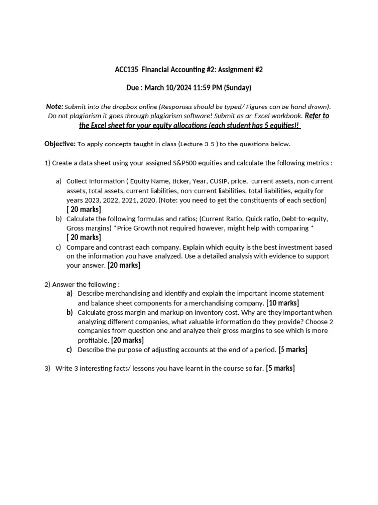 ACC135 Assignment #2 | PDF
