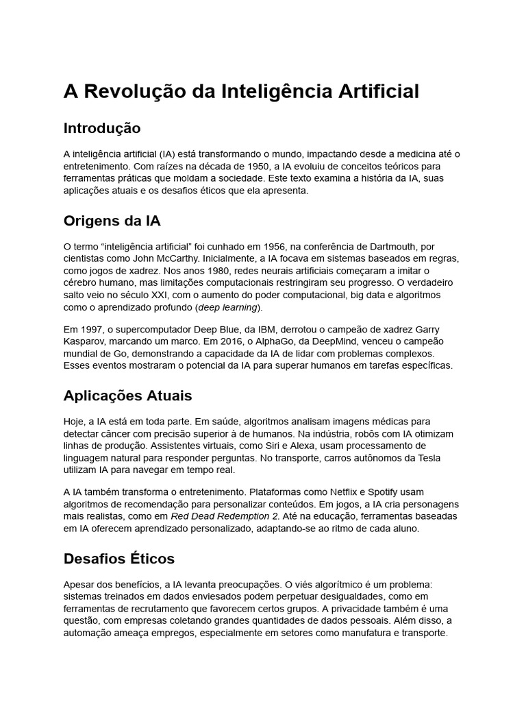 Ética e Evolução da Inteligência Artificial | PDF | Inteligência ...