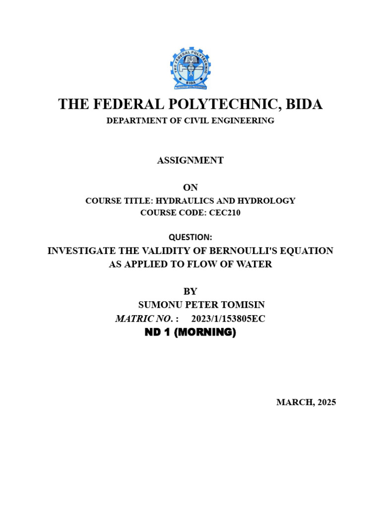 Validating Bernoulli's Equation in Hydraulics | PDF | Fluid Mechanics ...