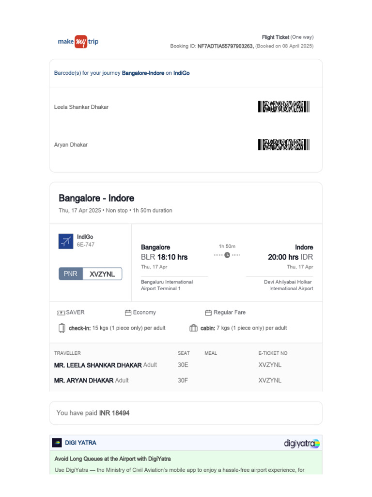 DigiYatra Flight Booking Details | PDF | Airport | Transport