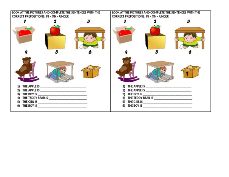 Prepositions of Place Complete The Sentence | PDF