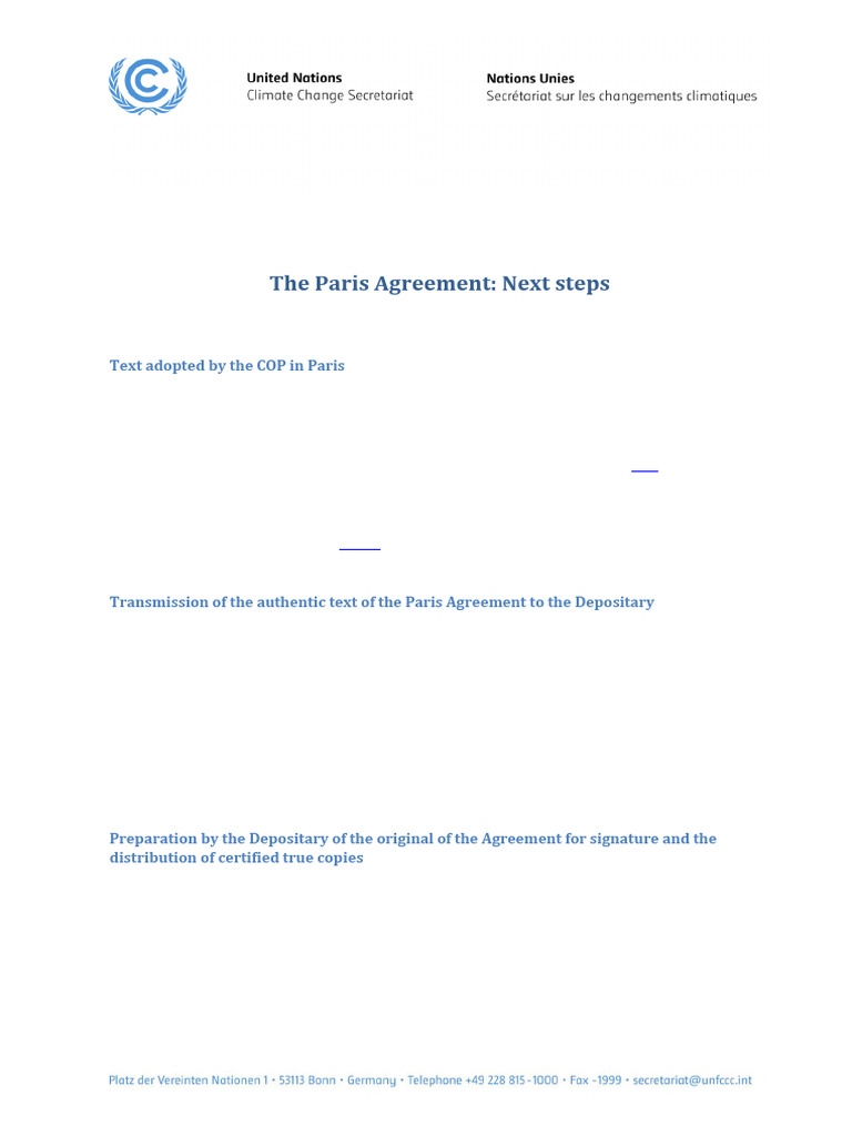 Paris Agreement - Next Steps Post Adoption | PDF | United Nations ...