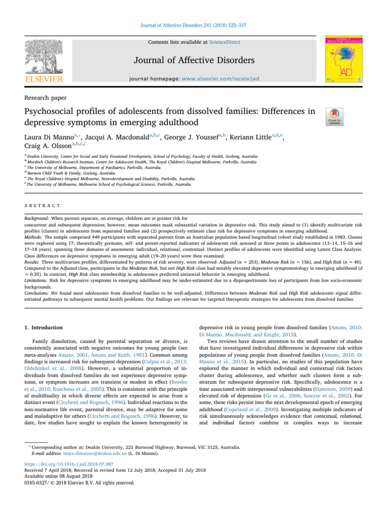 Adolescent Depression Risks Post-Divorce | PDF | Adolescence | Major ...