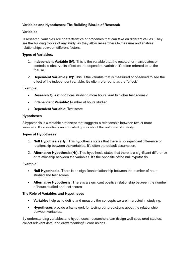 Variables and Hypotheses | PDF