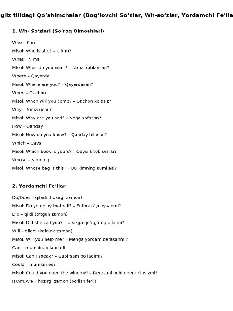 Ingliz Tili Qoshimchalari Kitobcha | PDF